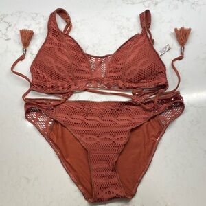 Becca Crochet Bikini Set Rust Boho Tassel Festival Crochet Tropical Medium